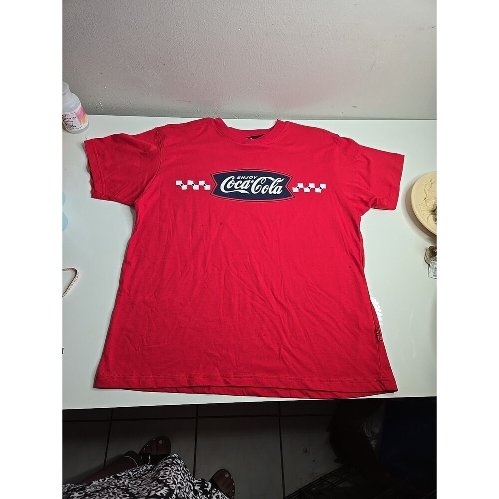 VINTAGE Coca Cola Shirt Mens Large Red Spell Out Short Sleeve Crewneck Retro NWT